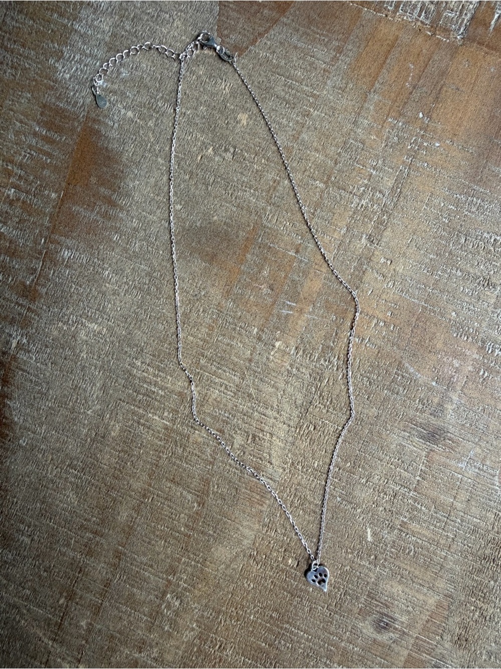 Sterling Silver Heart Pendant Necklace with Paw Cutout - Silver - Picture 3 of 3
